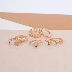 Pack of 7 Boho Golden Rustic Rings Combo