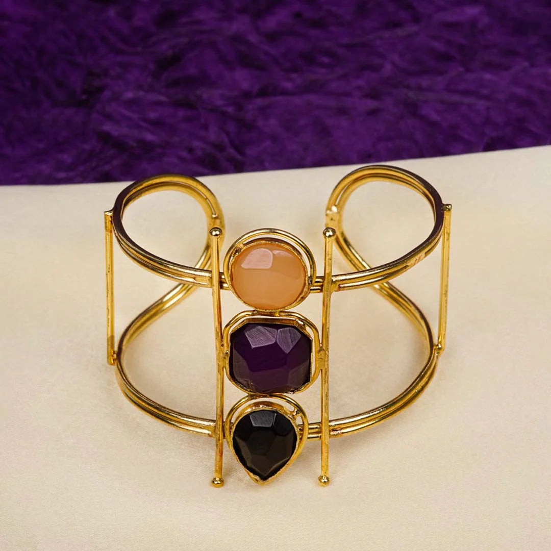 Brass Geometric Resin Stone Cuff Bangle
