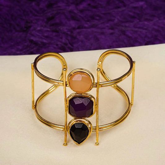 Brass Geometric Resin Stone Cuff Bangle