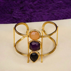 Brass Geometric Resin Stone Cuff Bangle