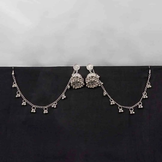 Oxidised Hair Chain Earrings