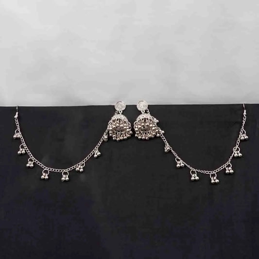 Oxidised Hair Chain Earrings