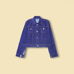 Deep Blue Crop Denim Jacket