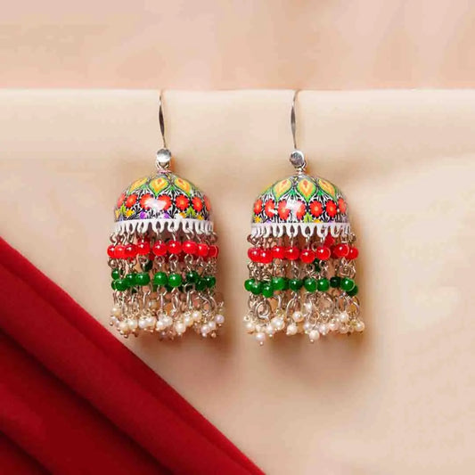 Floral Meenakari Beaded Jhumka