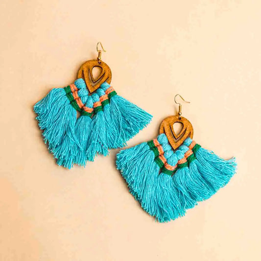 Macramé Wooden Tassel Earrings