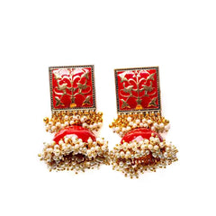 Meenakari square Mogra Pearls Dome Shaped Jhumka