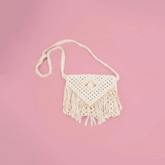 Macrame White Tassel Sling Bag