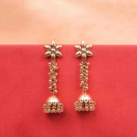 Flower Top Dome Shaped Dangling Jhumka