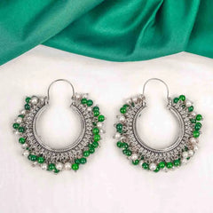Silver Tone Moti Hoop Earrings