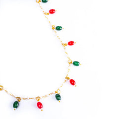 Beaded Pearl Oval Golden Necklace