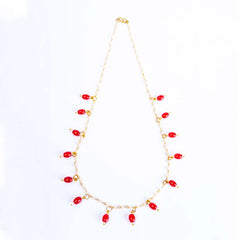 Beaded Pearl Oval Golden Necklace