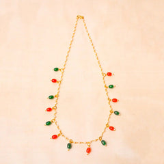 Beaded Pearl Oval Golden Necklace