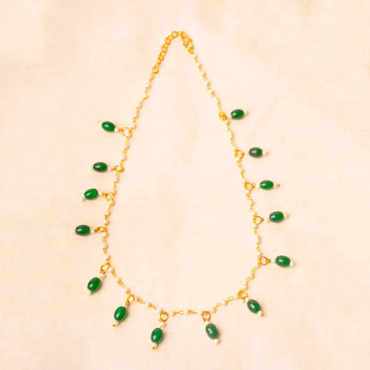 Beaded Pearl Oval Golden Necklace
