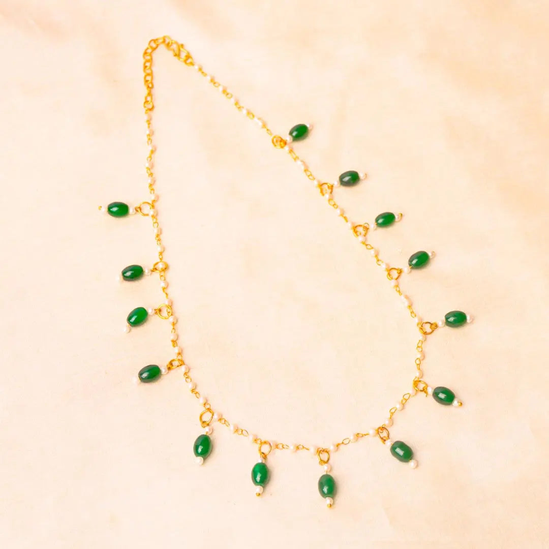 Beaded Pearl Oval Golden Necklace