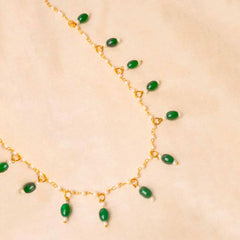 Beaded Pearl Oval Golden Necklace