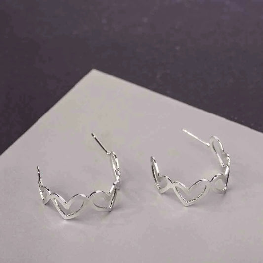 Silver Heart Half Hoop Earrings