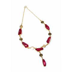 Golden Druzy Stone Coin Chain Necklace