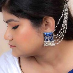 Oxidised Meenakari Ear Chain Earrings