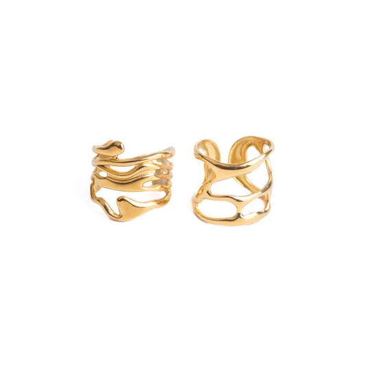 Pack of 2 Golden Assymetrical Hollow Rings