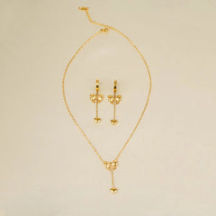 Gold Bow Tassel Chain Heart Jewellery Set