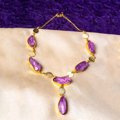 Golden Druzy Stone Coin Chain Necklace