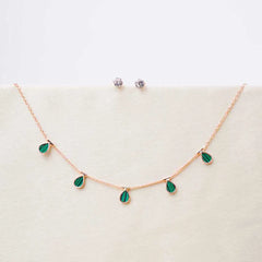 Teardrop Chain Necklace and Crystal Stud Earrings Set