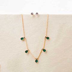 Teardrop Chain Necklace and Crystal Stud Earrings Set