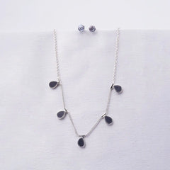 Teardrop Chain Necklace and Crystal Stud Earrings Set