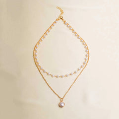 Pearl Chain Layered Pendant Neckalace