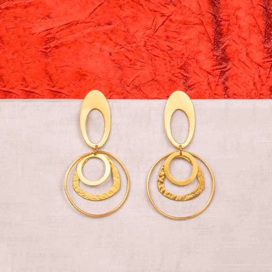 Uneven Oval Layered Brass Earrings