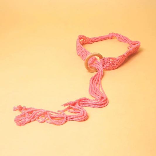 Macrame Pink Wooden Buckle Belt