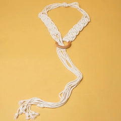 Macrame White Wooden Buckle Belt