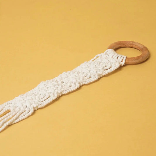Macrame White Wooden Buckle Belt