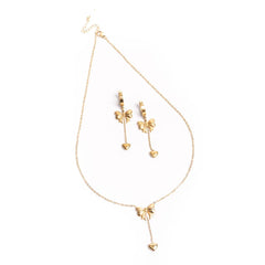 Gold Bow Tassel Chain Heart Jewellery Set
