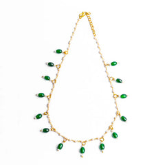Beaded Pearl Oval Golden Necklace