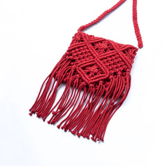 Red Macrame Knotted Tassel Sling Bag