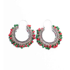 Silver Tone Moti Hoop Earrings