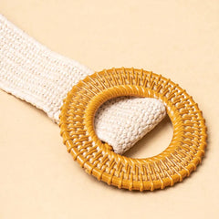 Woven Raffia Cream Circular Buckle Belt