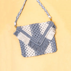 Macrame Blue N White Sling Bag