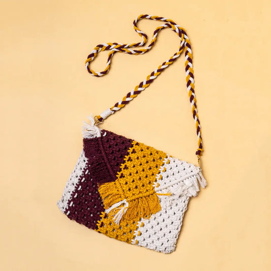 Macrame Brown N Yellow Sling Bag