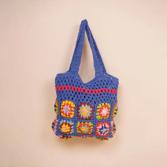 Blue Crochet Colourful Shoulder Bag
