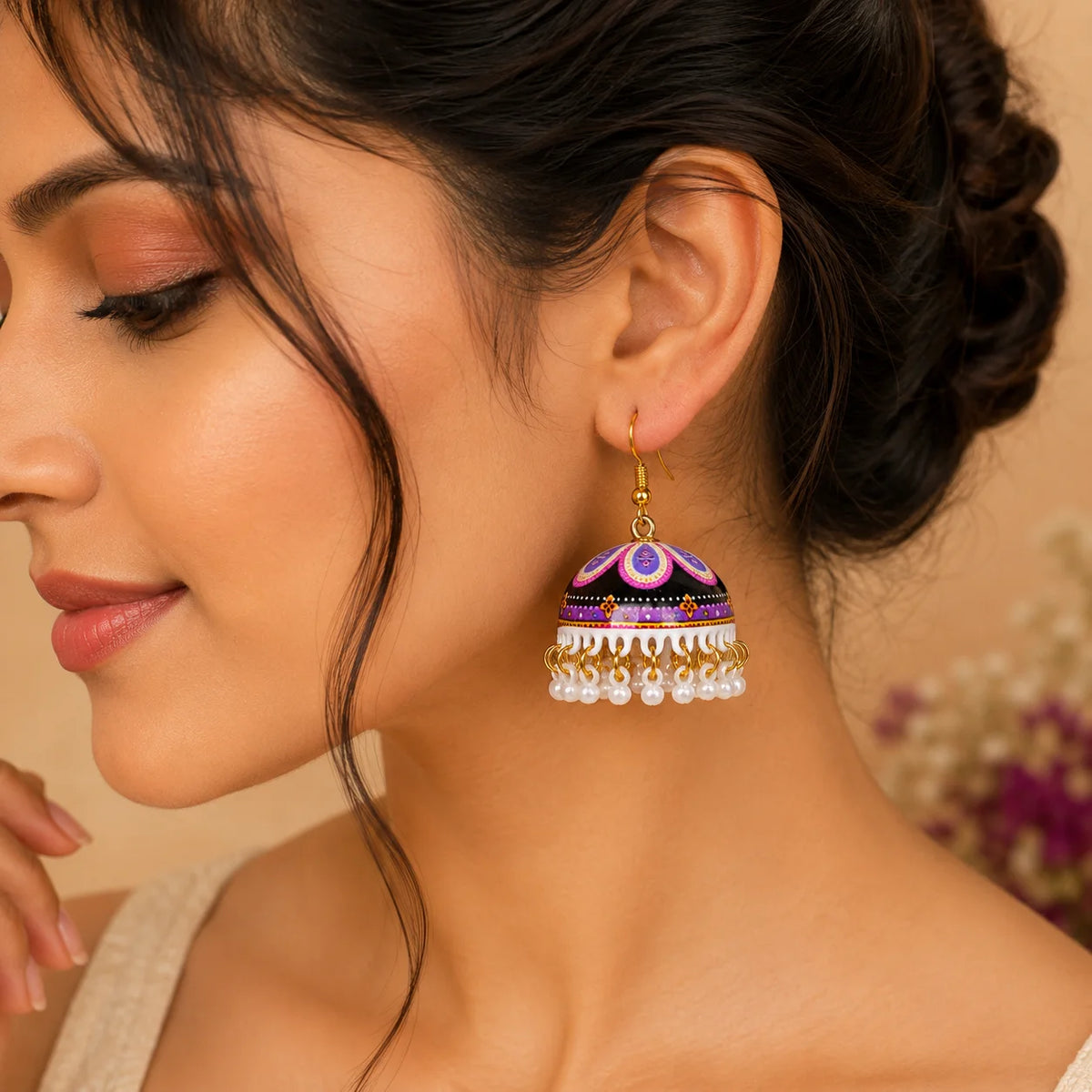 Floral Meenakari Bell Jhumka