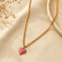 Gold Tone Shimmery Heart Chain Necklace