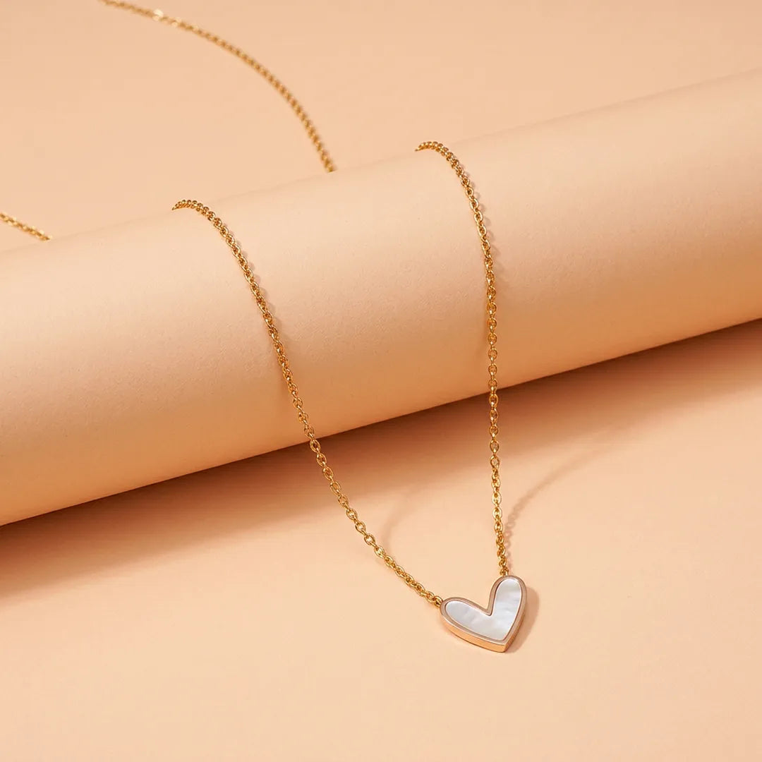 Golden White Heart Pendant Necklace