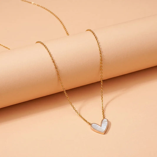 Golden White Heart Pendant Necklace
