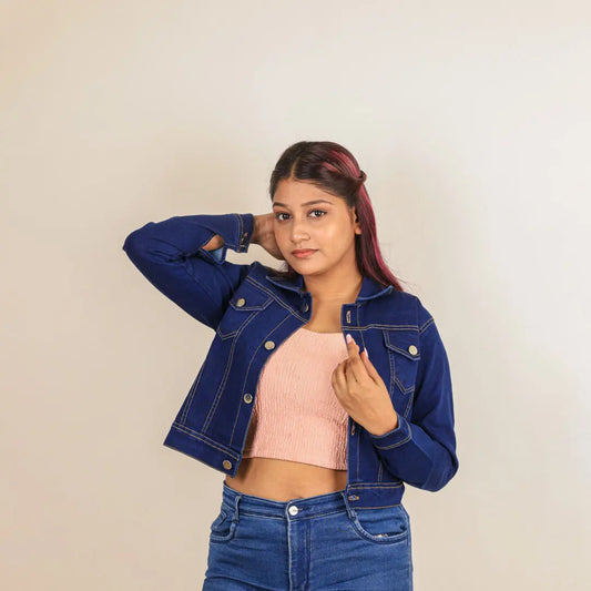 Deep Blue Crop Denim Jacket