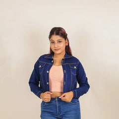 Deep Blue Crop Denim Jacket