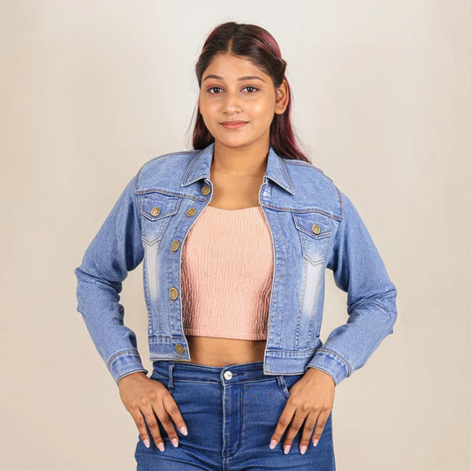 Light Blue Denim Crop Jacket