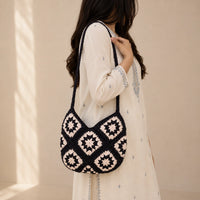 Ivory Noir Crochet Shoulder Bag