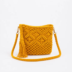 Yellow Fringe Knot Macrame Bag